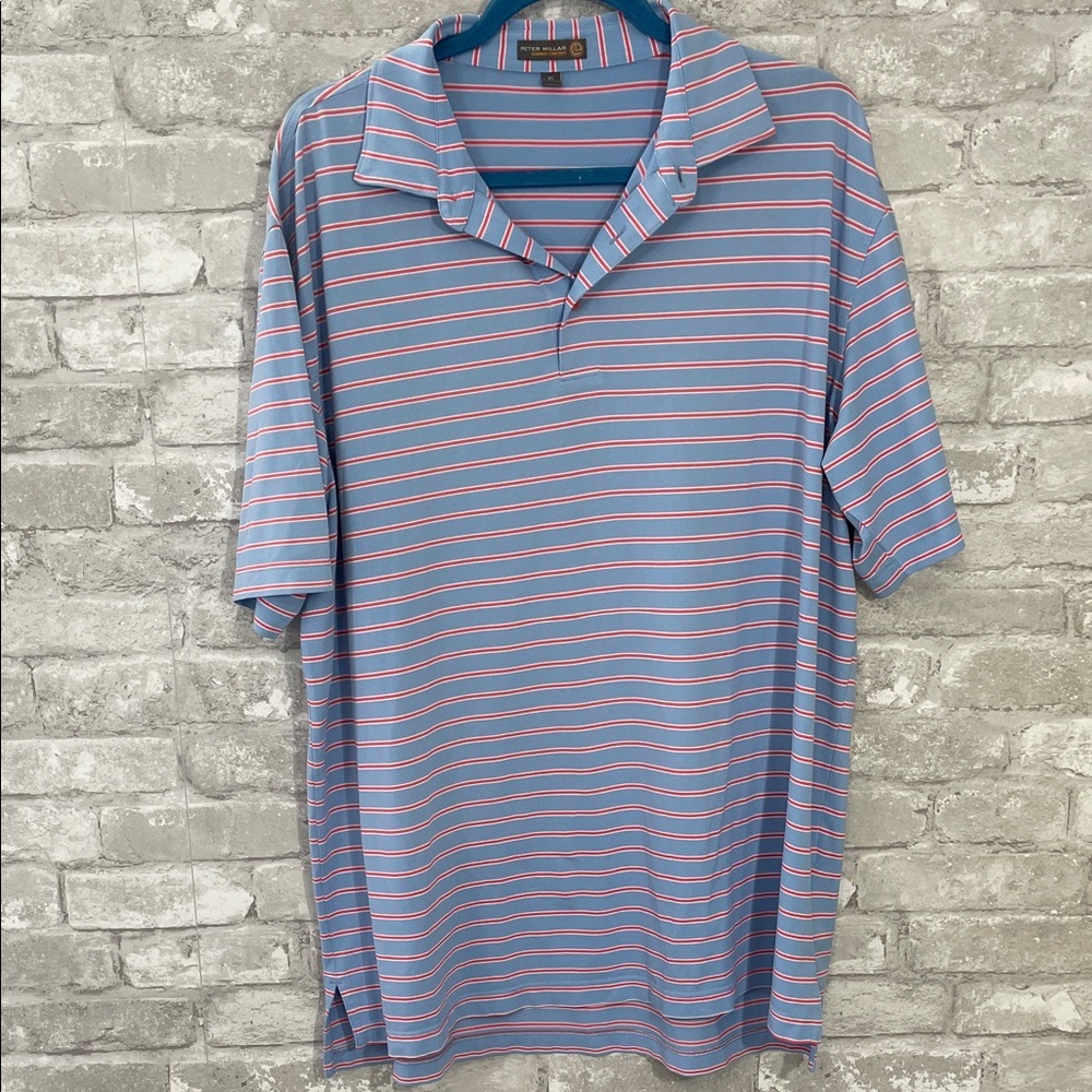 Peter Millar Blue and Pink Striped Polo